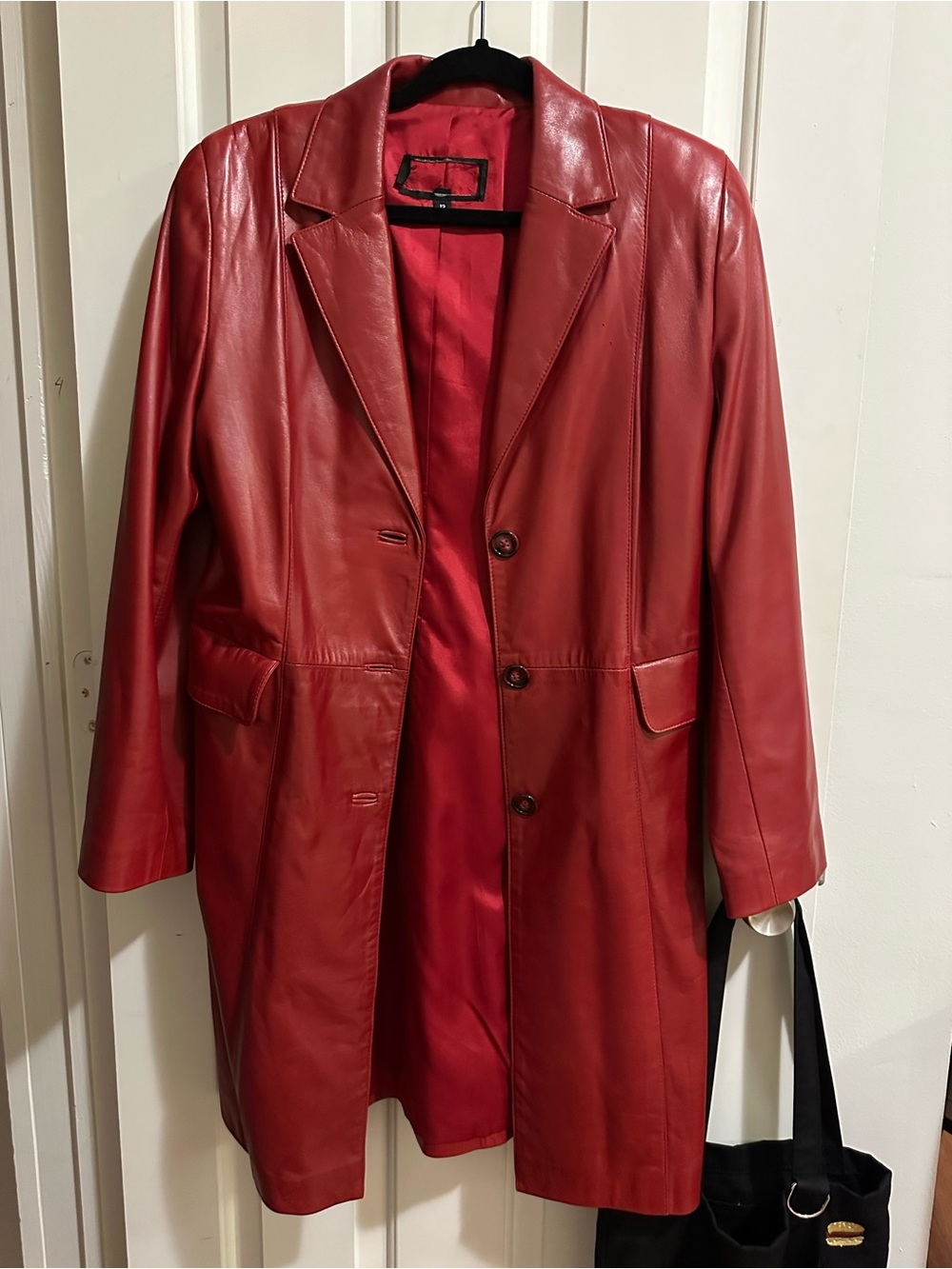 Vintage red leather trench coat